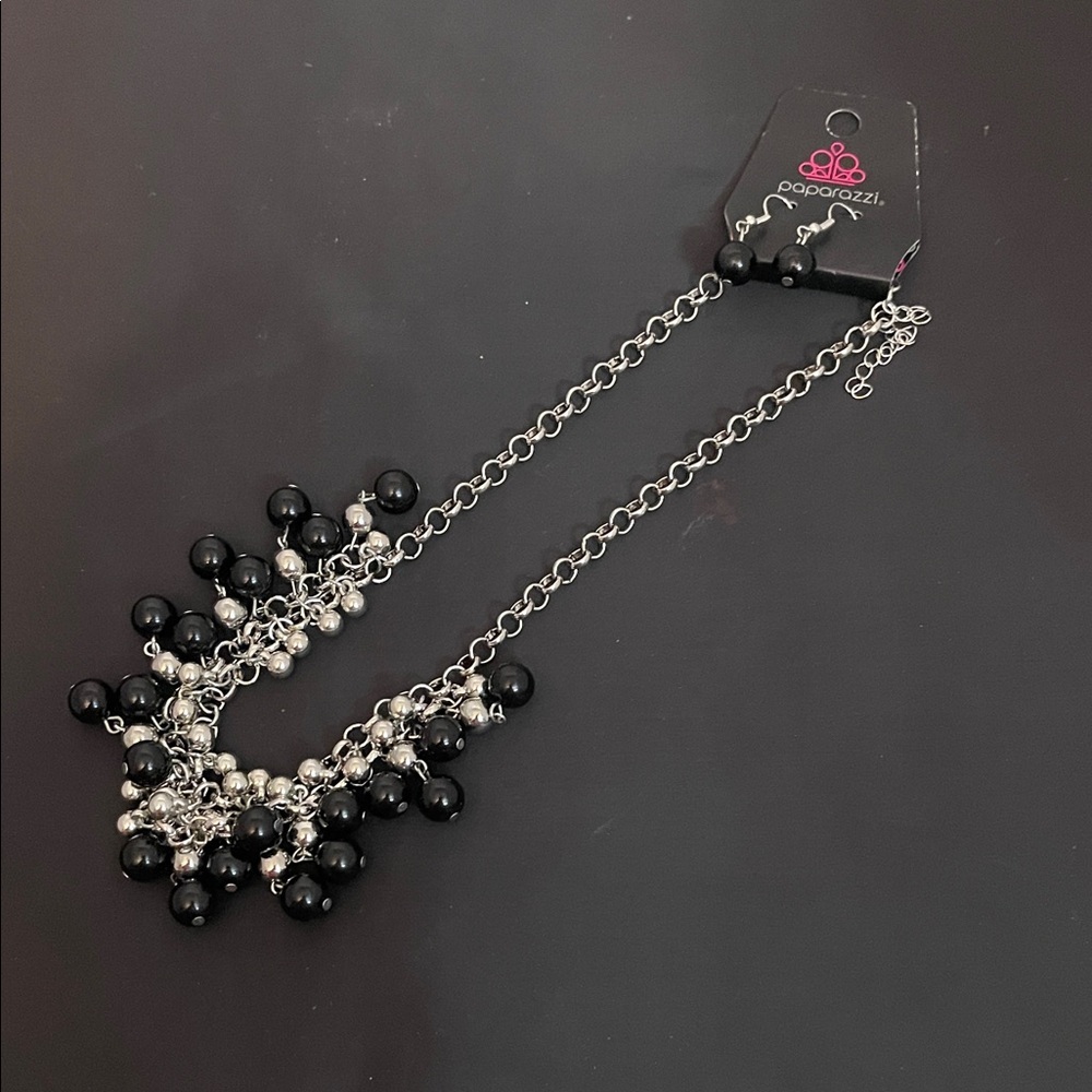 Paparazzi Dazzling Black and Silver Necklace with Earrings - Picture 5 of 7
